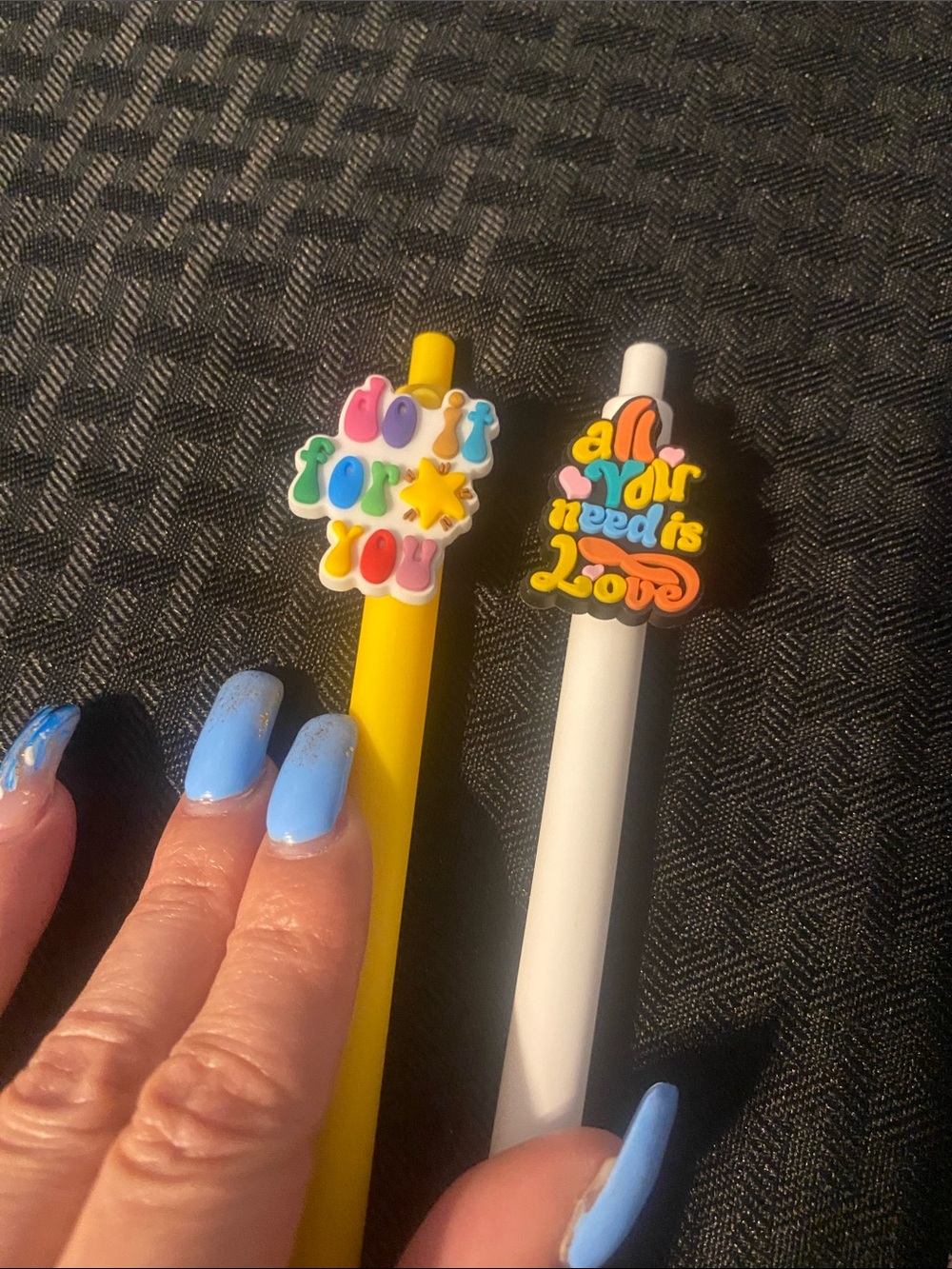 Handcrafted 2 pens -yellow do it for u & white all you need is love set new